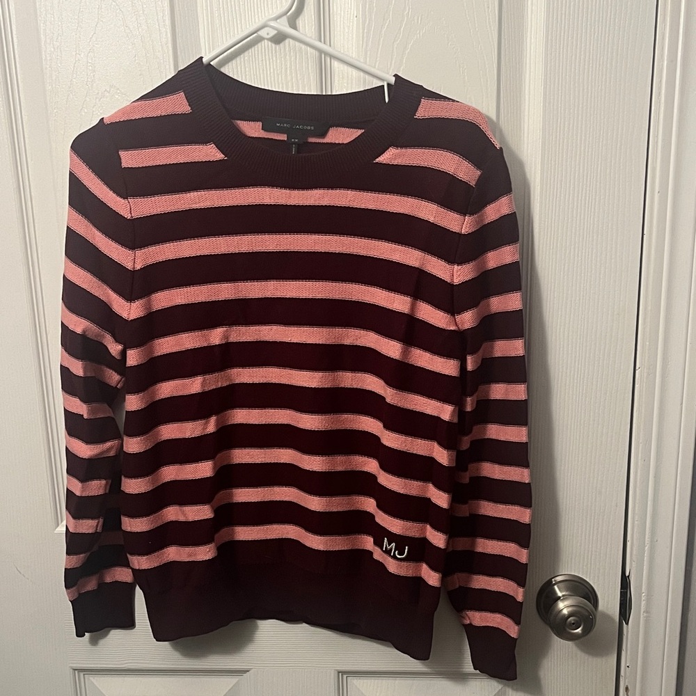 Marc Jacobs Maroon and Pink Striped Crewneck Sweater